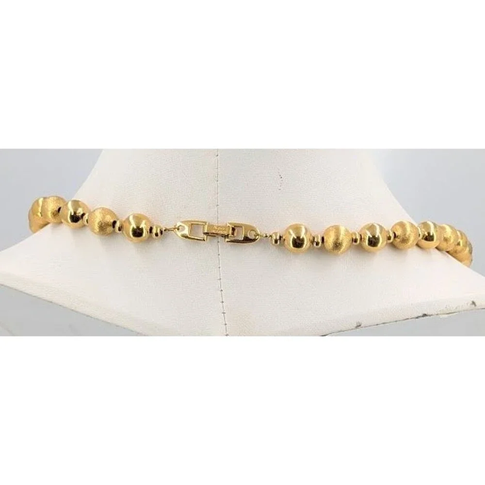 Napier Vintage Gold Tone Bead Necklace Brushed Shiny Round Signed 24 Inch Long